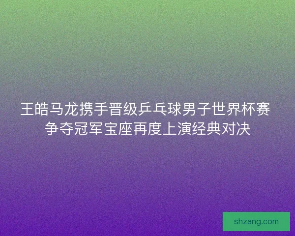 王皓马龙携手晋级乒乓球男子世界杯赛 争夺冠军宝座再度上演经典对决